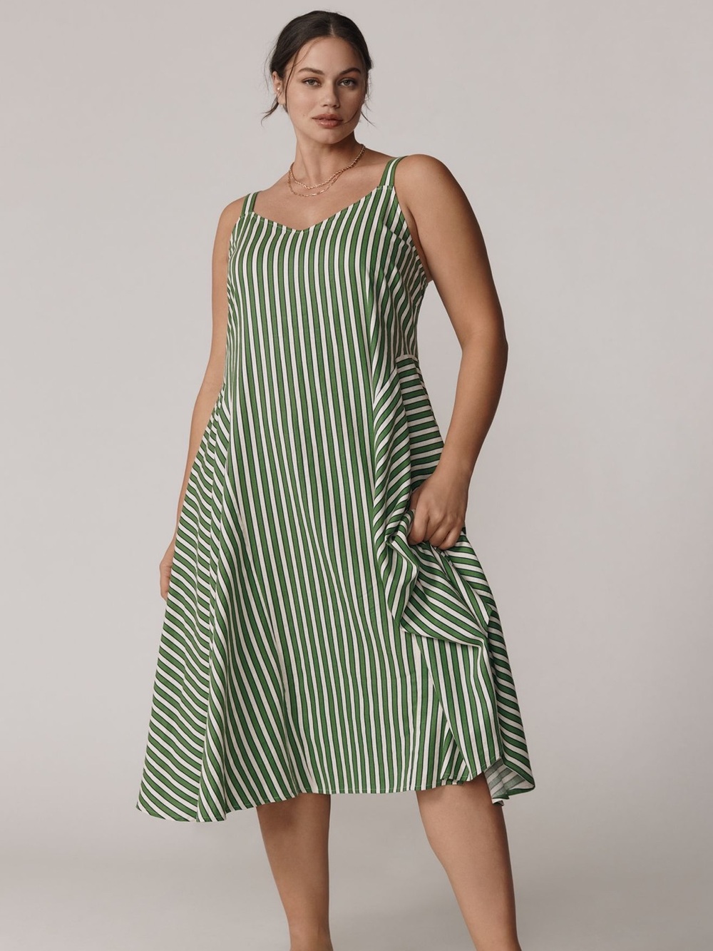 ANTHROPOLOGIE x Universal Standard Linen Blend Striped Midi Dress Size 1X Green